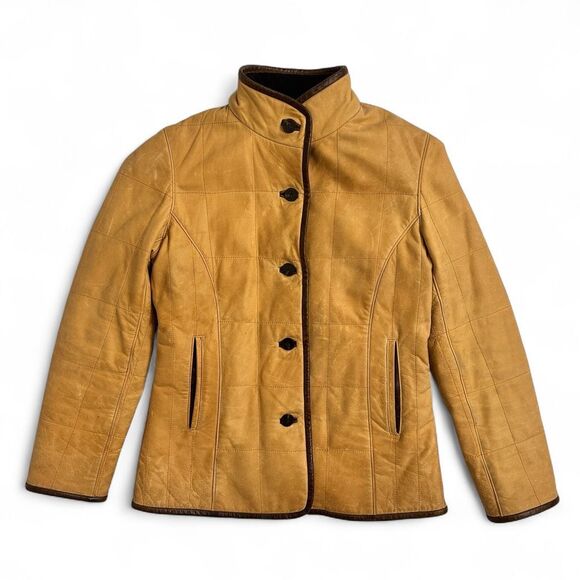 Vtg Lone Pine American Made Leather Jacket XS Tan Brown Trim Wool Cashmere Lined - Picture 3 of 16